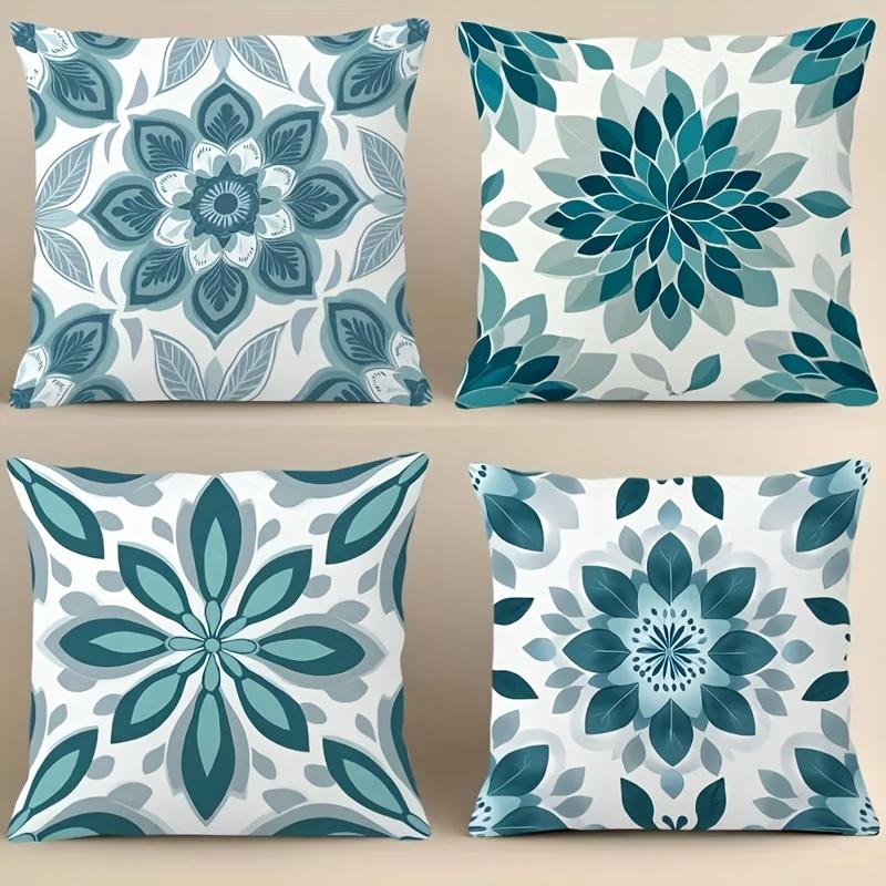 Navy blue and green daisies digital printing pillow cover Short plush Suitable living rooms bedrooms sofas throw cushion cover
