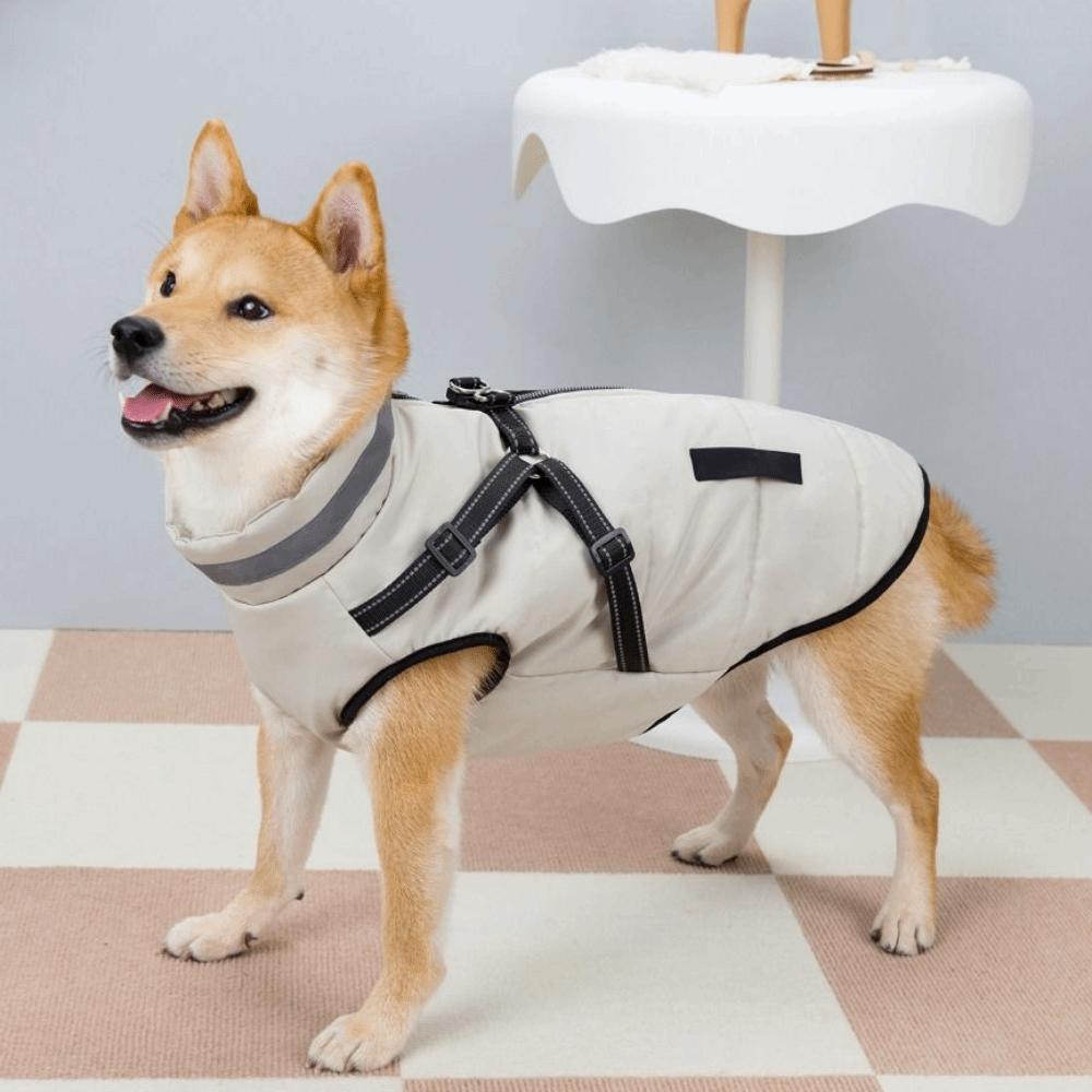 Fashion Adjustable Dog Warm Jacket Waterproof Warm Reflective Dog Coat with Harness Padded Zipper Winter Pet Vest Cold Weather