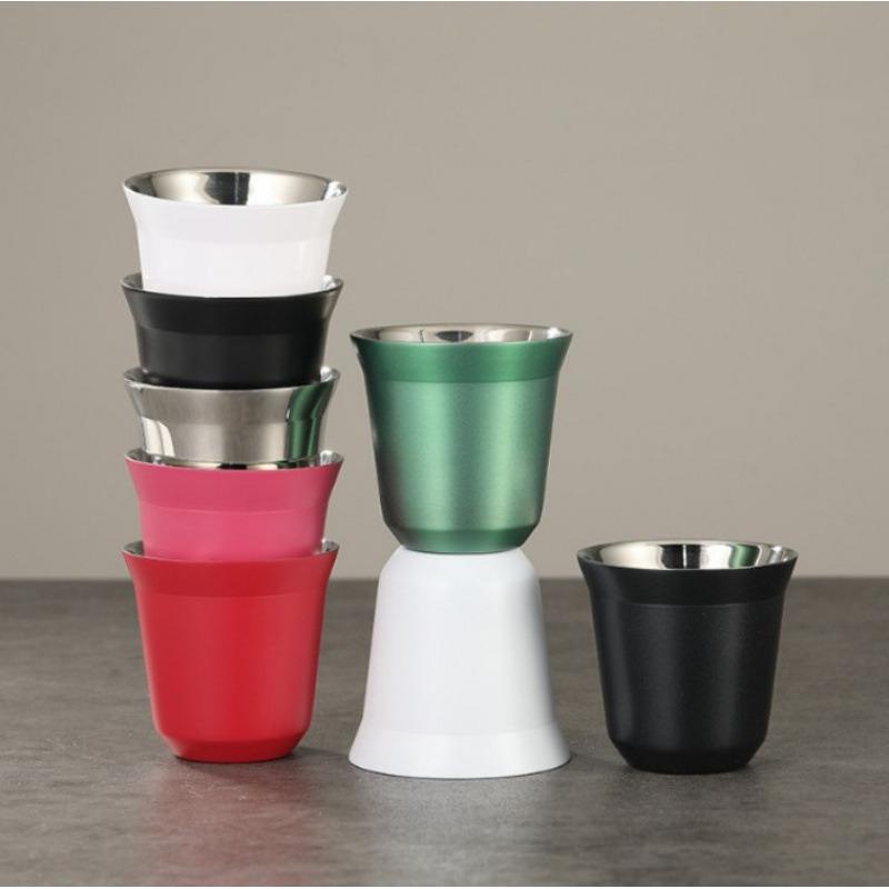 80ml Neue Einfache Tasse mit Flachem Boden Edelstahl Doppelwandig Isoliert Kaffeetasse Hochwertige Einfarbige Wasserbecher Haushaltswaren