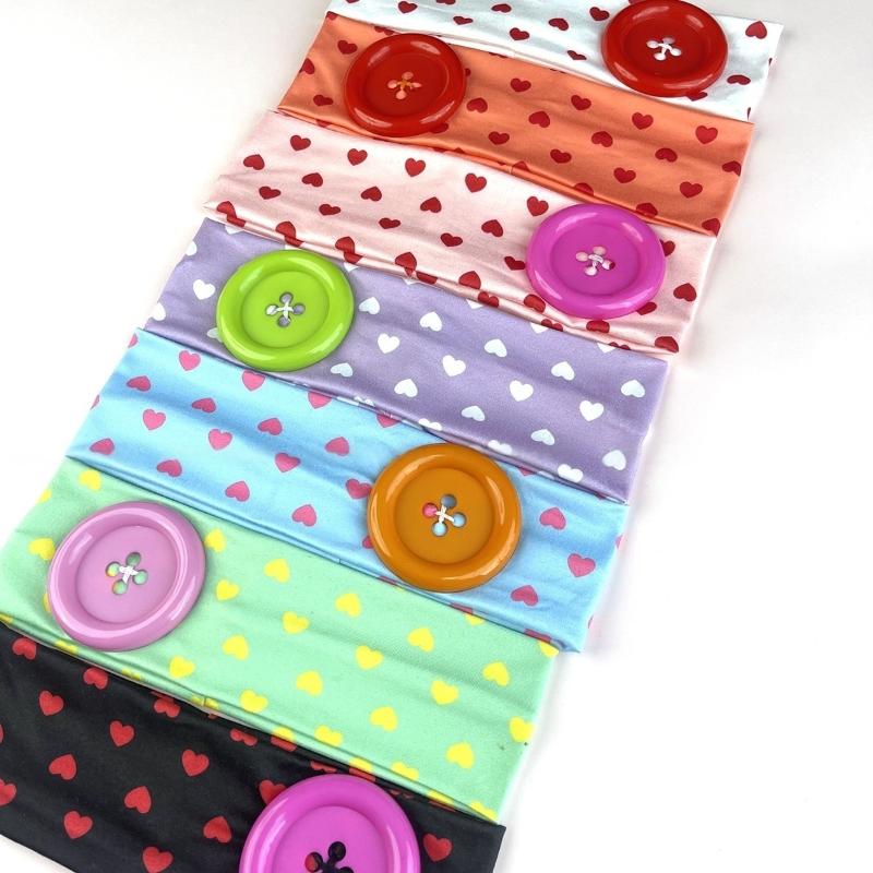 Summer Vintage Dopamine Large Button Heart Print Headband Spicy Girl Ins Style Y2K Elastic Hairband Sports Yoga Headband