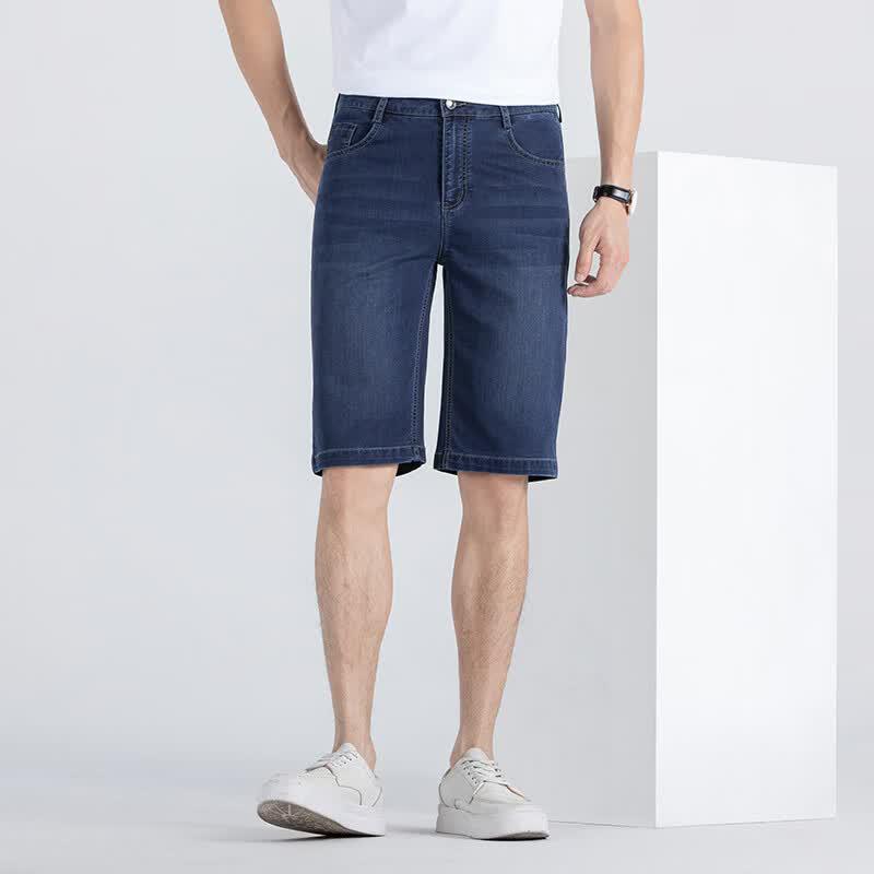 Fengmao Men s Straight Fit Elastic Denim Shorts 30