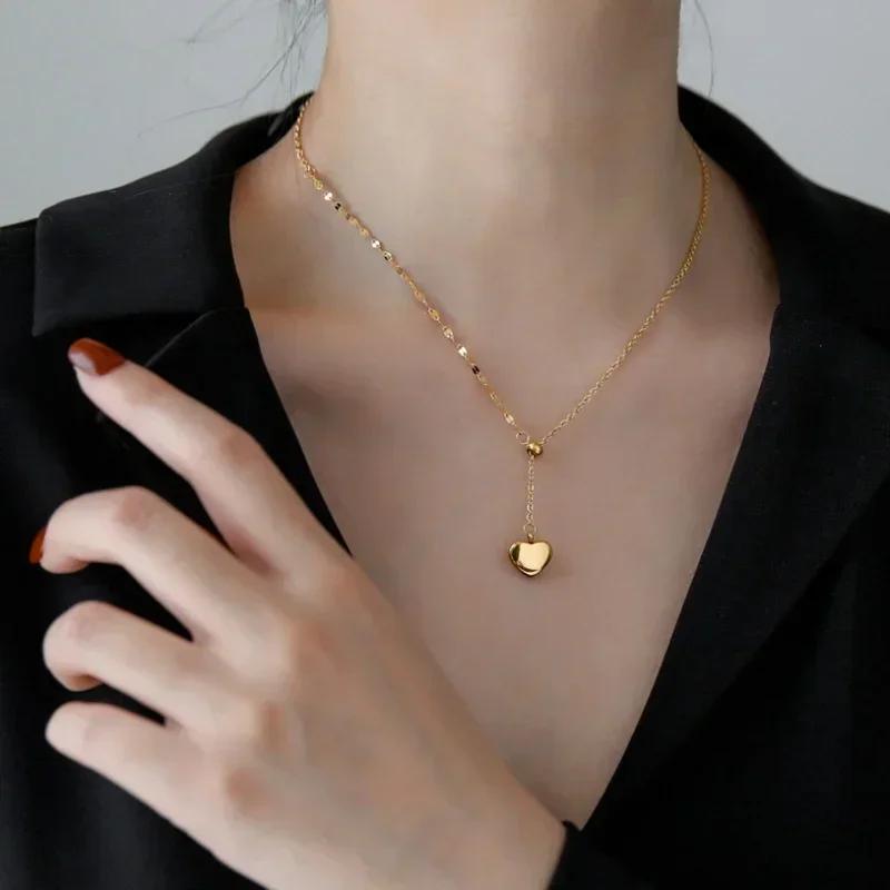 Modische Exquisite Goldene Herz Pull-up Halskette Damen Vielseitige Schlüsselbeinkette Temperament Persönlichkeit Accessoires