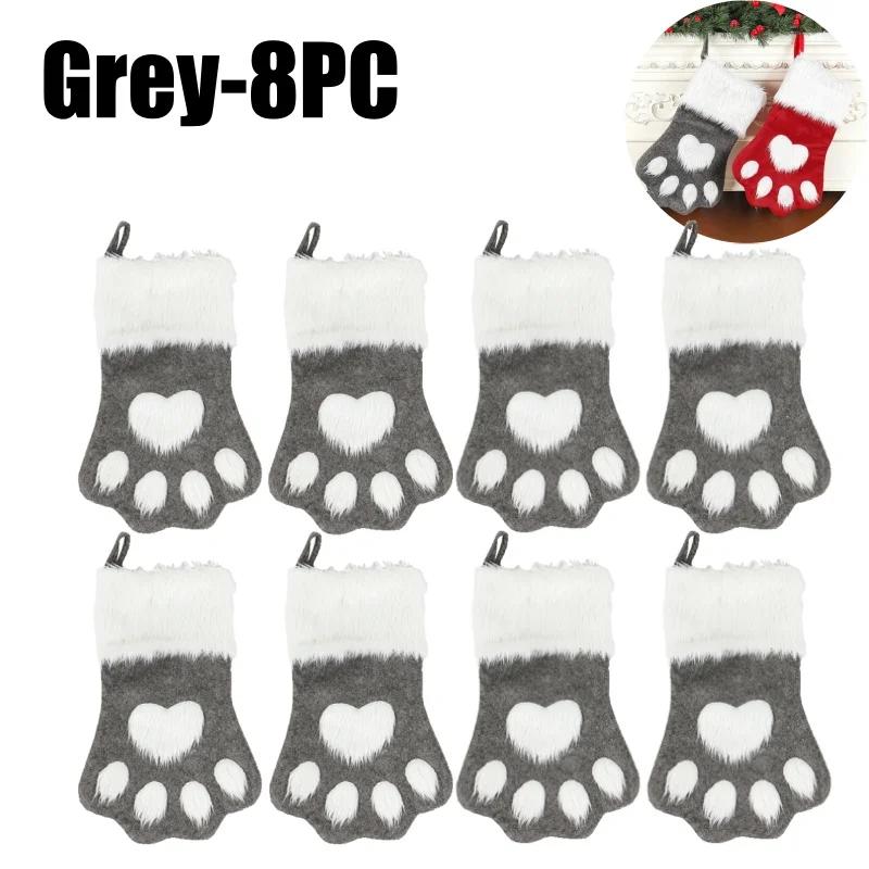 Red Velvet Christmas Stockings with Dogs Paw Winter Fuzzy Gift Bag for Home Hanging Holiday Ornament Decor