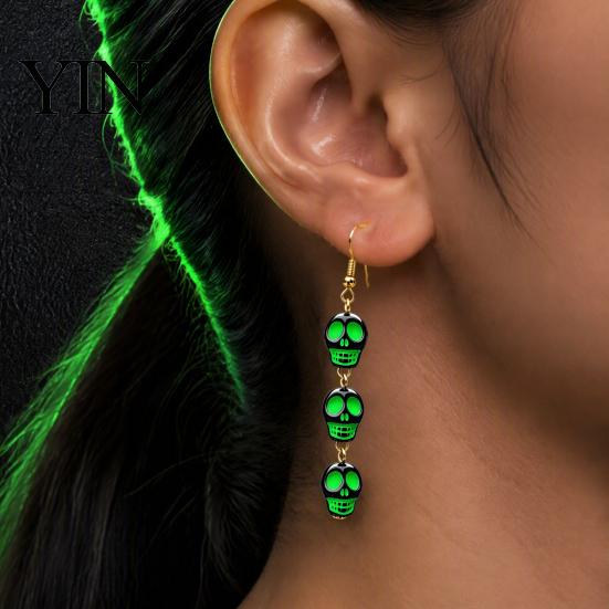Funny Cartoon Jewelry 1 Pair Acrylic Halloween Earrings for Women, Triple Skulls Drop Dangle Gothic Skull Earrings, Gifts Holiday Cosplay Party