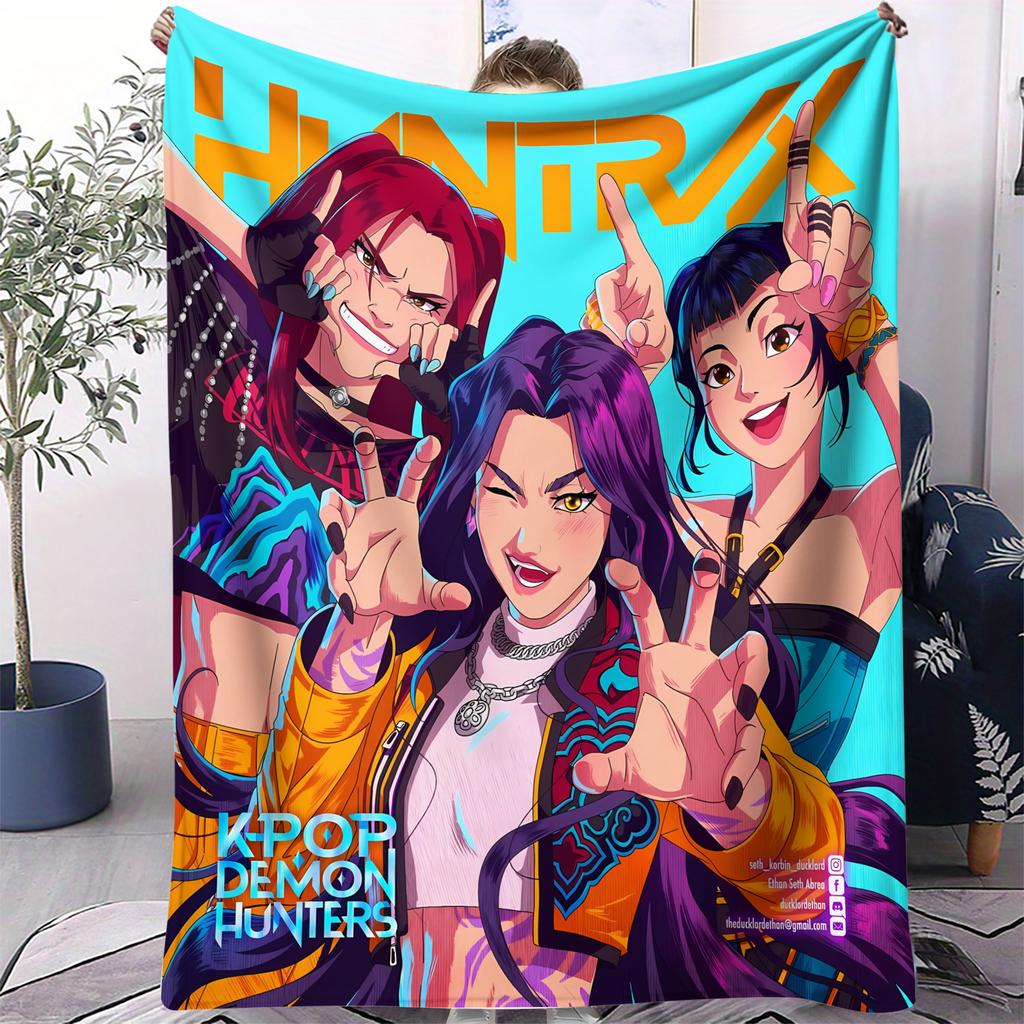 1Pc K-Pop Blanket Sajaboys Hunter Flannel Blanket Demon Hunters Print For Home Living Room Bedroom Decor New  Christmas Gift