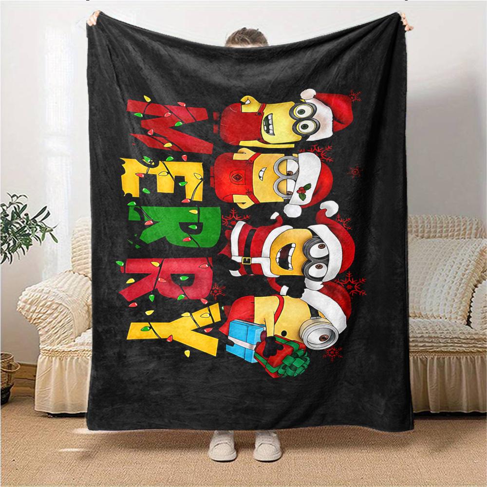 1Pc Christmas Minions Celebration Blanket Soft Throw Blanket For Home Bedroom Bed Sofa Travel Office Solid Christmas Blanket