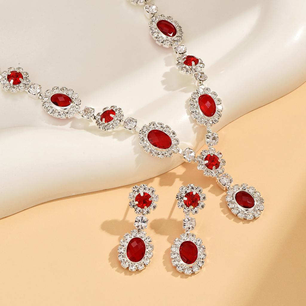 3 Pieces of Women Crystal Droplet Necklace Earrings Set for Wedding Evening Dress Accessories