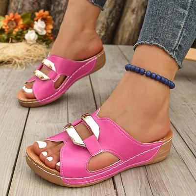 Metal Decoration Platform Slippers for Women 2026 Summer Lightweight Wedge Sandals Woman Plus Size Comfort Non Slip Beach Slides