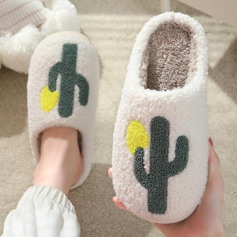 

New comfortable home cactus warm winter cotton slippers couple men and women thick-soled soft-soled cotton shoes thickened non-slip 43-44 білий