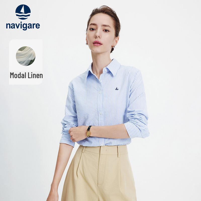 Navigare Women s Striped Cotton-Linen Long Sleeve Shirt XL