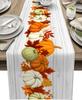 Fall Pumpkins Maple Leaf Wood Grain Linen Table Runner Party Decor Washable Kitchen Dining Table Runner Autumn Decorations