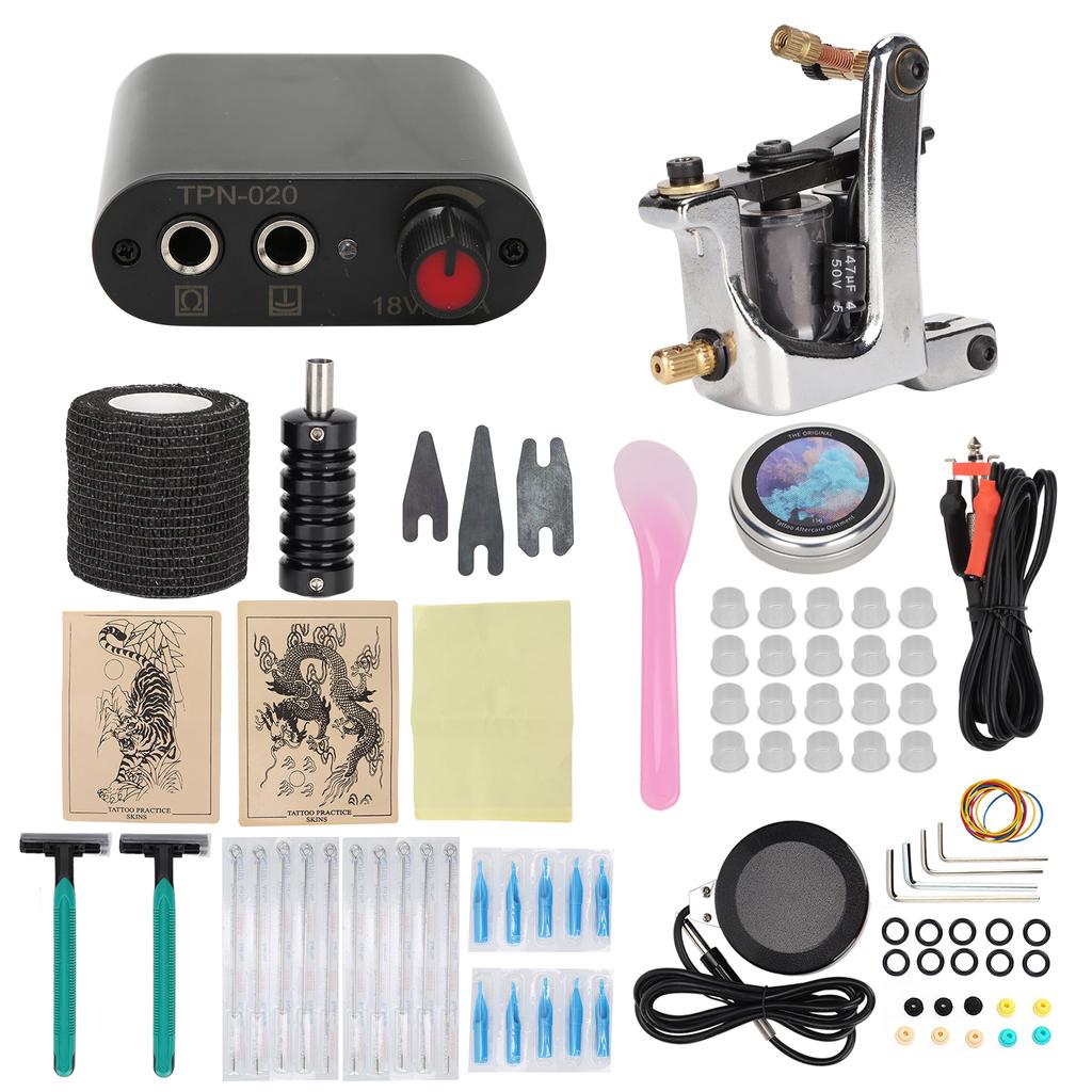 Complete Tattoo Machine Kit Professional Tattoo Shader Machine Kit Power Supply Foot Pedal Cream