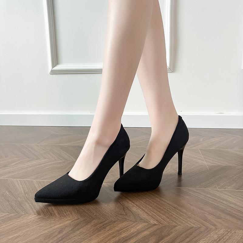 Fashion Black Suede Platform High Heels Women Pointed Toe Stiletto Sexy Dress Shoes