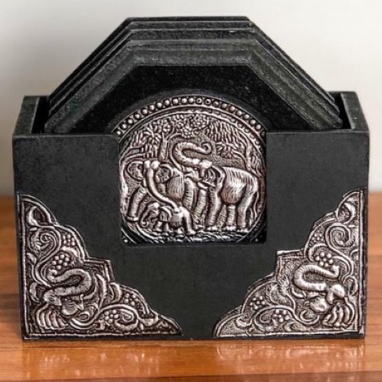 

Деревянные восьмиугольные подставки для напитков, никель-ящик для хранения слонов, блюдца, маленькие тарелки, чайные подносы, маленькая чашка, сувениры, подарок, кухонная утварь ручной работы x1