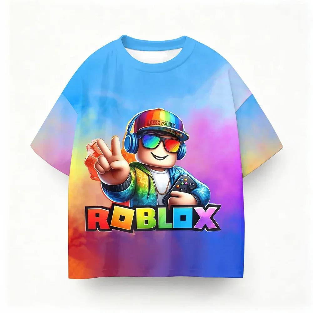 Fashion Roblox Kids Short Sleeve TShirt Colorful Rainbow Character Print Casual Tops for Boys Girls Daily Playwear