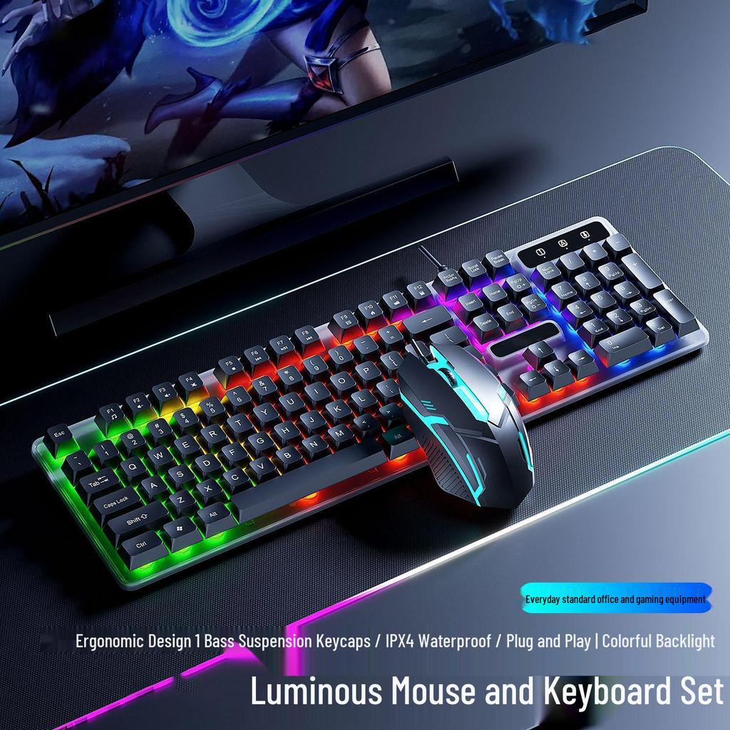 Wired Silent Mechanical Feel Keyboard & Mouse Set for Computers & Gaming - Three-Piece Kit
