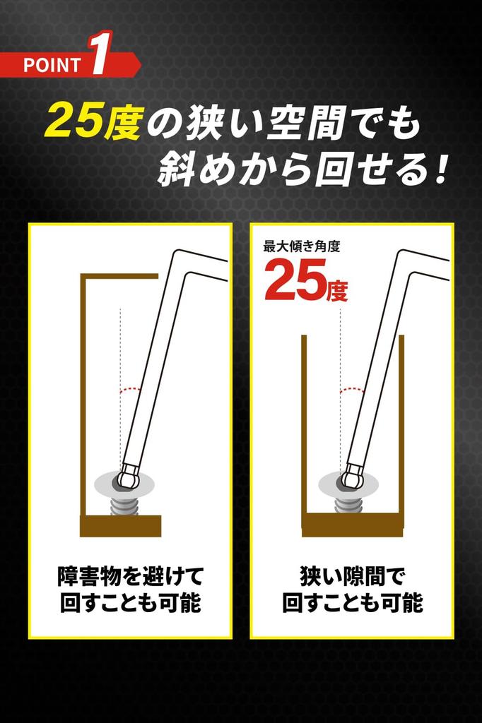 use in tight spaces and at hex wrench set for easy Compatible with DIY tool [For angles] 9-piece color-coded ball-point tightening.