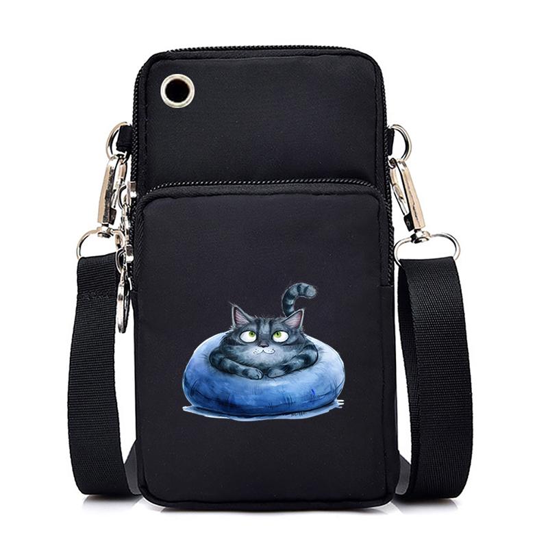 Morsom Anime Cat Liten Messenger Bag Hengende Neck Mynt Veske Vertikal Håndveske Kvinner Mobiltelefon Vesker Cartoon Small Crossbody Bag