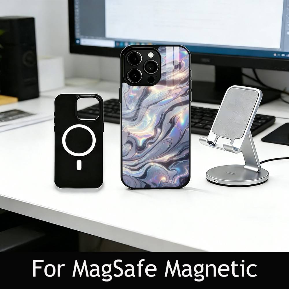Metallic Pattern Phone Case For iPhone17,16,15,14,13,12,11 Plus,Pro Magnetic with Magsafe Wireless Charging