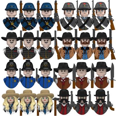 Kids Toys Cartoon Figures American Western Cowboy  Mini Weapon Assembly Model Building Blocks Boys Holiday Gifts