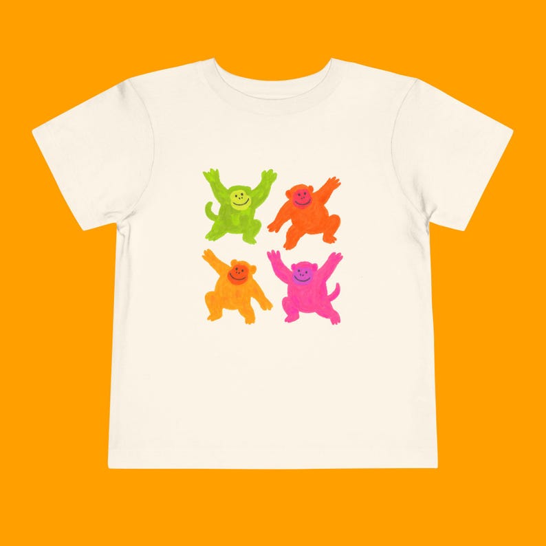 Funky Monkey Toddler Tee - Retro Jungle Animal Graphic T-Shirt for Kids, Hand-Painted Monkeys, Groovy 70s Style, Colorful Children's Shirt,