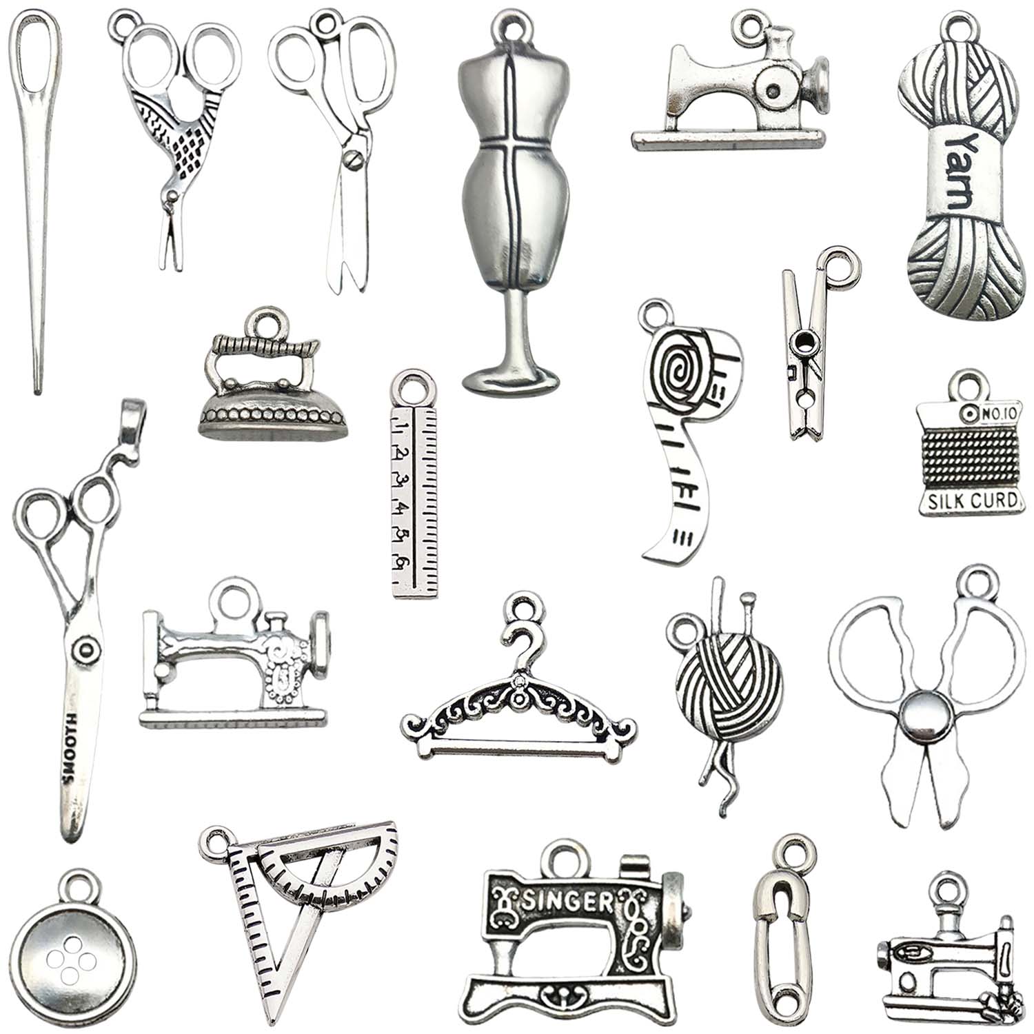 74 шт. Винтажные Шармы для Шитья, Подвески в Виде Катушки, Ножниц, Пуговицы из Сплава для Изготовления Бижутерии DIY
