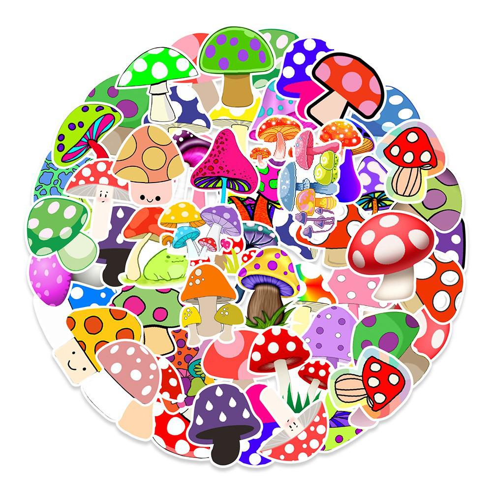 50 Cute Waterproof Watercolor Mushroom Stickers - Creative Decorative Stickers for Suitcases & Computers