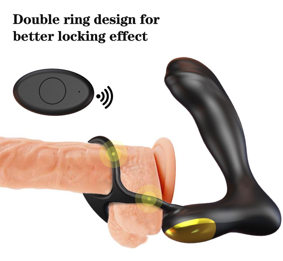Vibrators with Dual Ring, Silicone Sex Toy Men with Dual Motors, 10 Vibration Modes and Remote Control, Butt Plug, Prostate Stimulator for Men