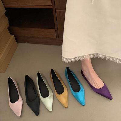 Temperament Satin Pointed Single Shoes Summer Shallow Mouth Senior Fairy Gentle Soft-soled Shoes