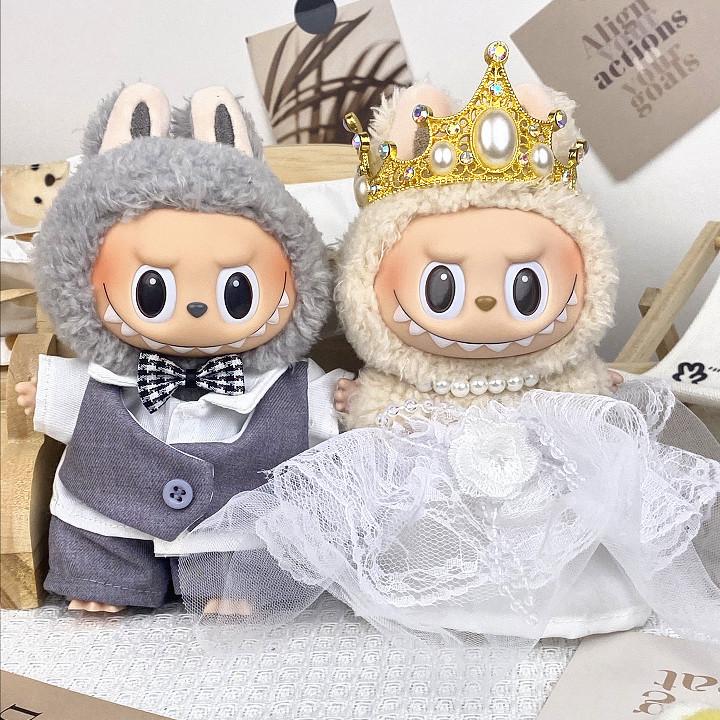 17cm Labubu Doll Formal Wedding Wear: Silicone Couple Suit & Dress - Princess Series