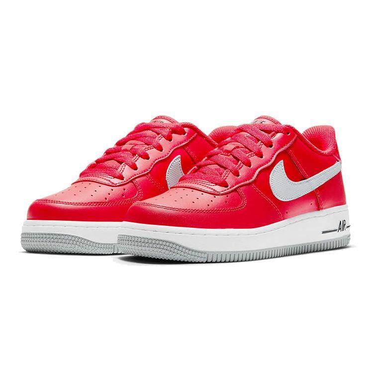 Nike Air Force 1 Low GS University Red Barnesneakers Svart Hvit Lys-Røyk-Grå DJ4617-600