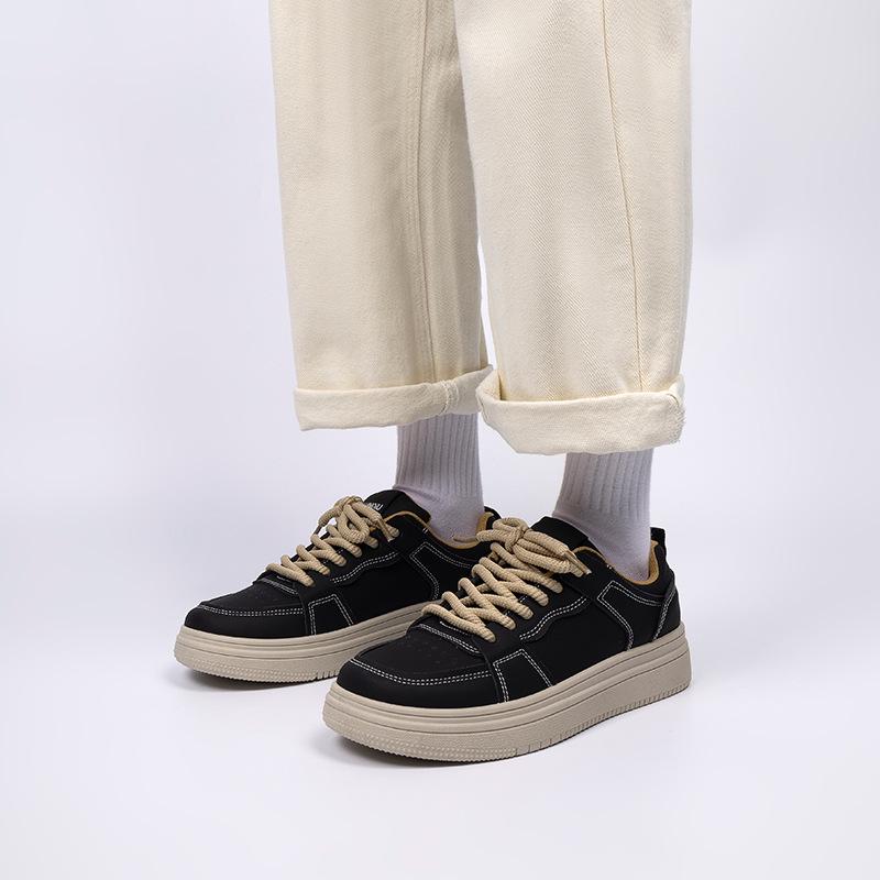 Men's Thick-Soled Height-Boost Sneakers - Trendy Retro Black Low-Top Sports Casual Shoes (ZHQ-ZL8963)