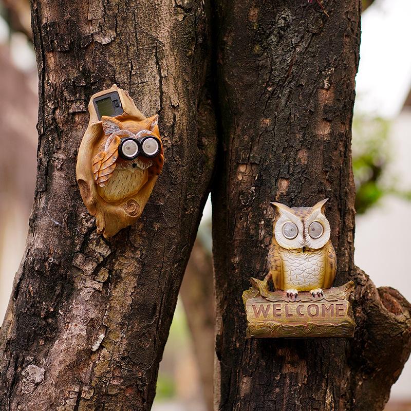 Garden Outdoor Solar Lights Owl Ornaments Villa Garden Simulation Animal Creative Wall Hanging Decorations