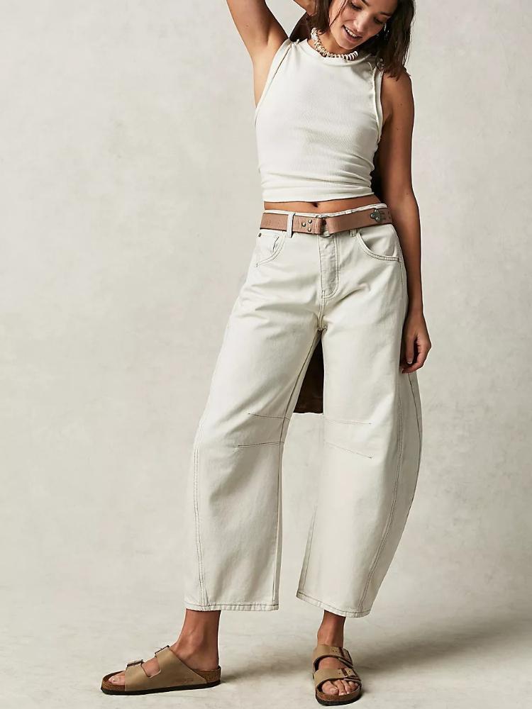 Women Vintage American Style Denim Jeans Knee Splicing Design Straight Pants Female Commuter Casual Loose Mid Waist Trousers