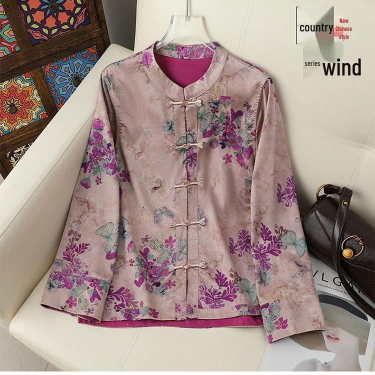 

Elegant Spring/Fall Jacquard Jacket for Mothers - Fashionable Tang Suit for Middle-Aged and Elderly Women 3XL (suitable for 120-135 jin) фиолетовый