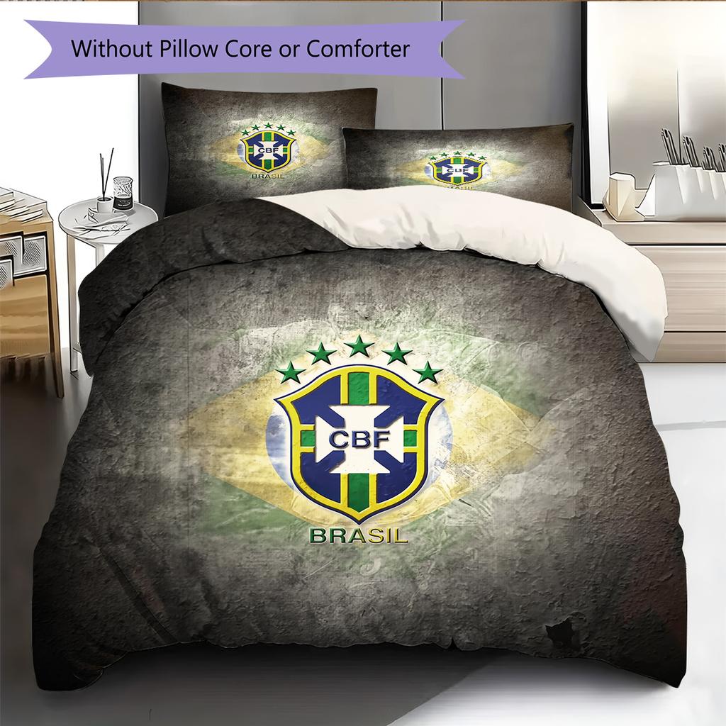 Brazil National Football Team Pattern Bedding Quilt Set Home Decoration Gift (1 * duvet cover + 2 * pillowcase without core)