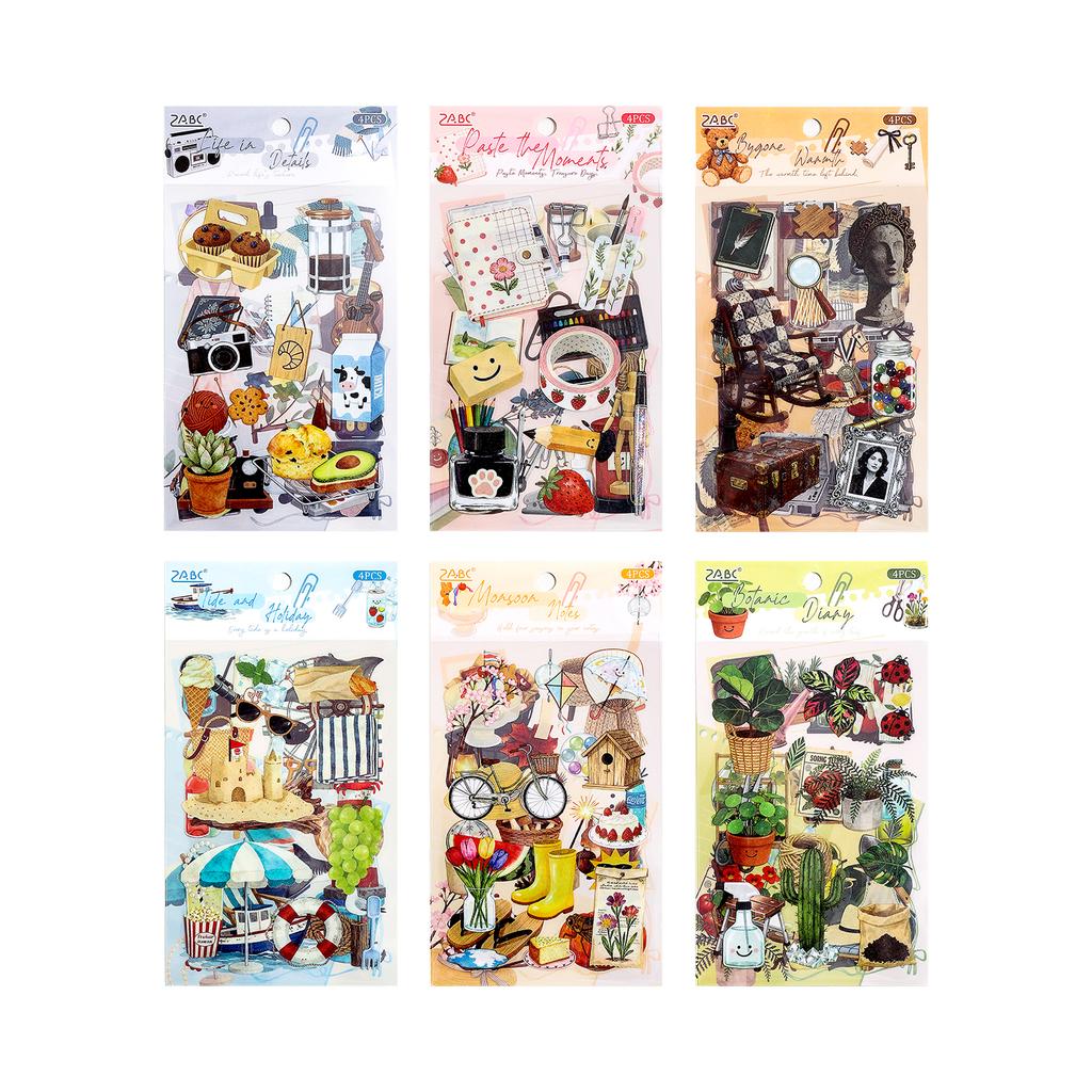 4/24sheets Creative Life Small Items Die Cutting PET Stickers DIY Diary Scrapbooking Materials Cute Stationery Stickers