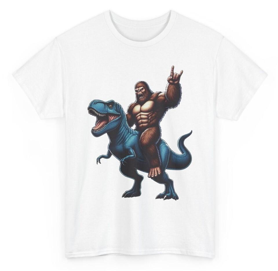 Bigfoot Riding T Rex Funny T-shirtNovelty Sasquatch Graphic Tee Unisex T-Shirt XXL
