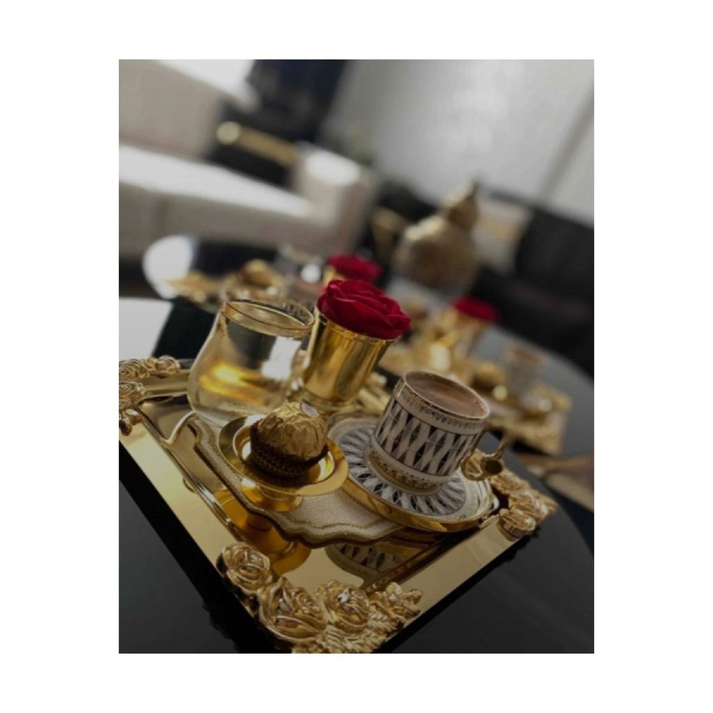 Silver Gold Detailed 18/10 Steel Coffee Presentation Tray 1 Piece