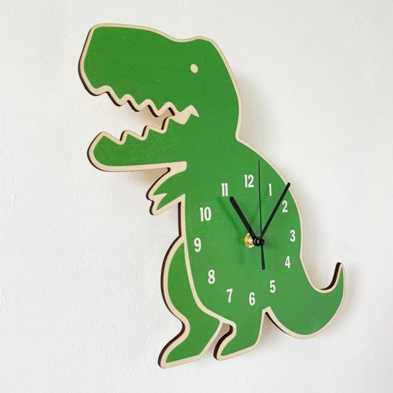 Jungenzimmer Wanduhr Cartoon Dinosaurier Uhr Kinder Schlafzimmer Dekorationen Holz Leise Stumme Uhr Geburtstagsgeschenk