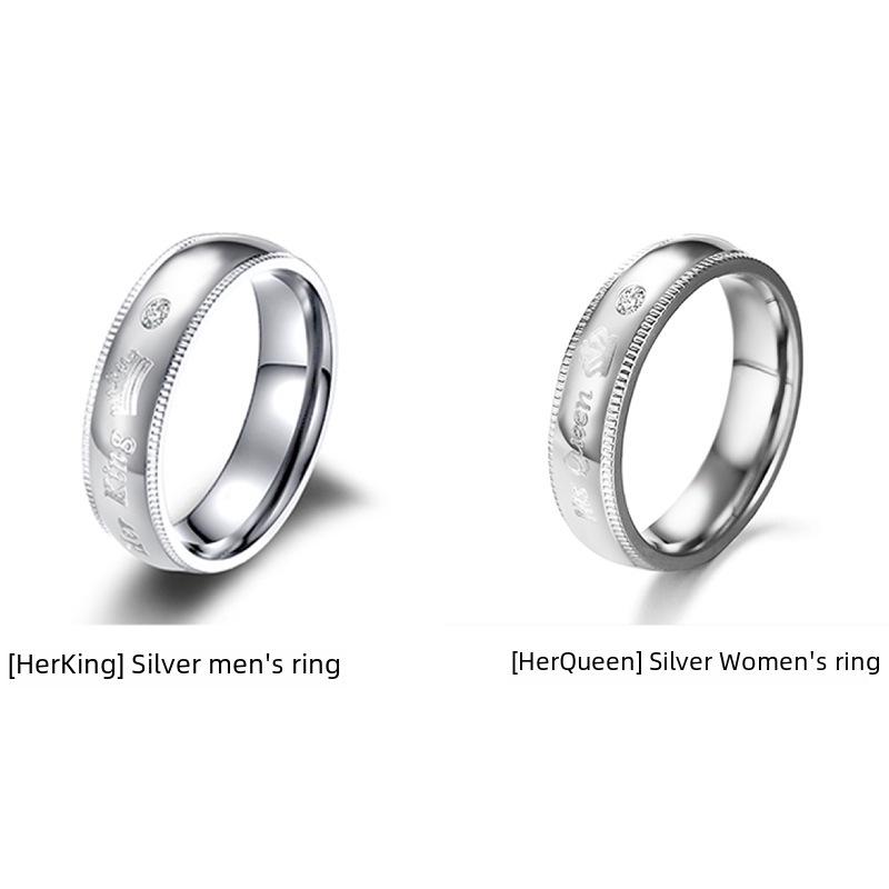 Inel de cuplu la modă din oțel titan - Al ei Rege și al lui Regină, inele de degetul arătător