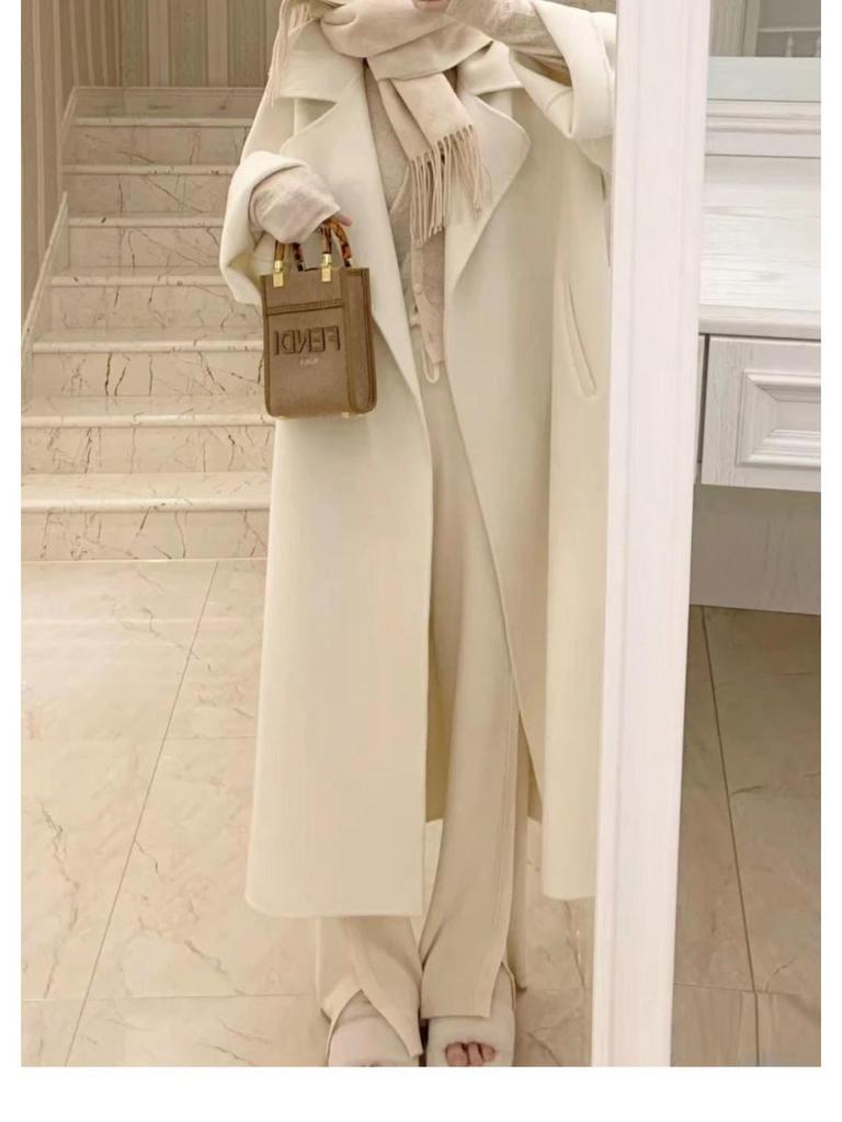 Women's Popular Off-White Mid-Length Wool Coat - Autumn/Winter Korean Style 2023.