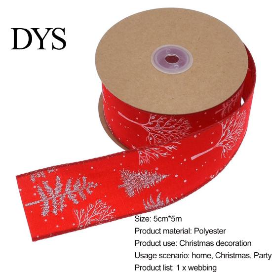 Christmas Wrapping Ribbon 5cm Wired Clear Print DIY Thicker Anti-fade Gift Wreath Decoration Packing Tear-resistant Large Bowknot Making Xmas Tree for