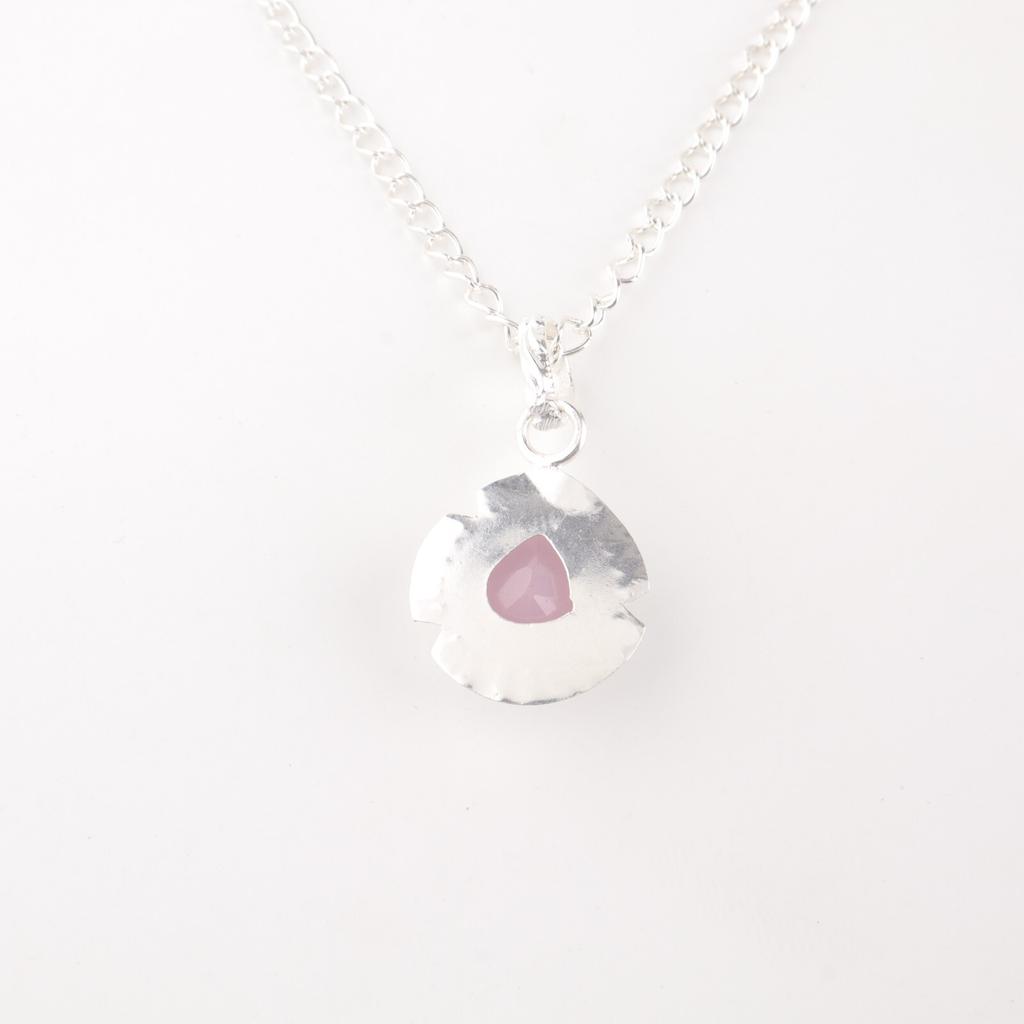 Sällsynt Ros Kalcedon Ädelsten 925 Sterlingsilver Smycken Handgjort Hänge 1.15" PP-8-18