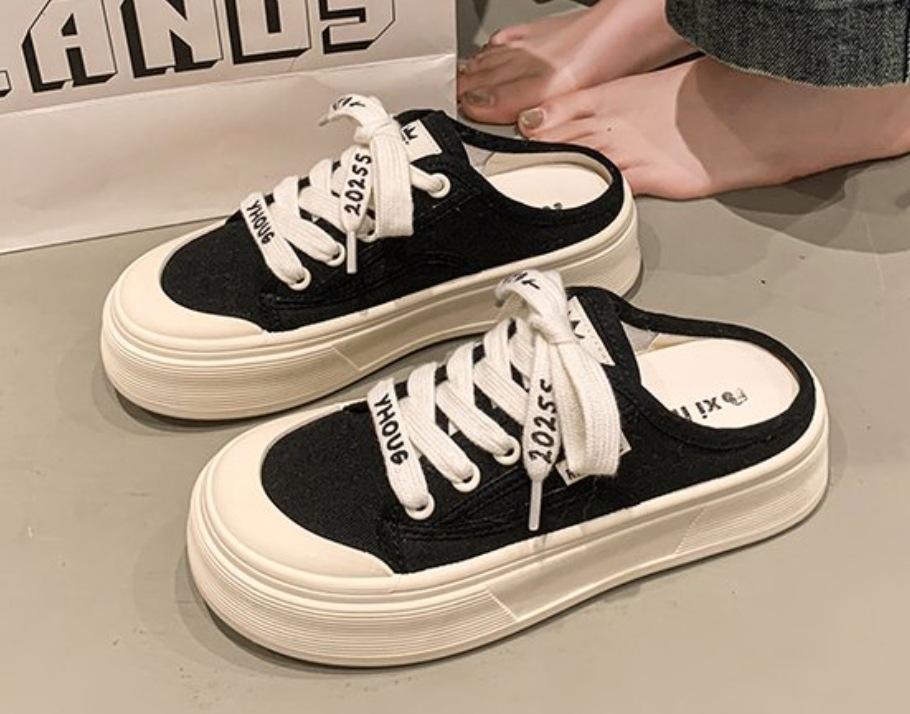 

Baotou half slippers women s outer wear 2025 summer new versatile thin breathable thick-soled one-pedal sandals canvas shoes 40 чорний