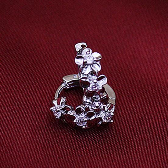 Lady Flower Faux Sweet Rhinestone Huggie Silver Plated Earrings Hoops