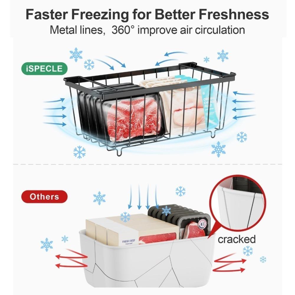 3pcs/set Foldable Handle Fridge Storage Basket Kitchen Racks Organizer  Frozen Food Storage