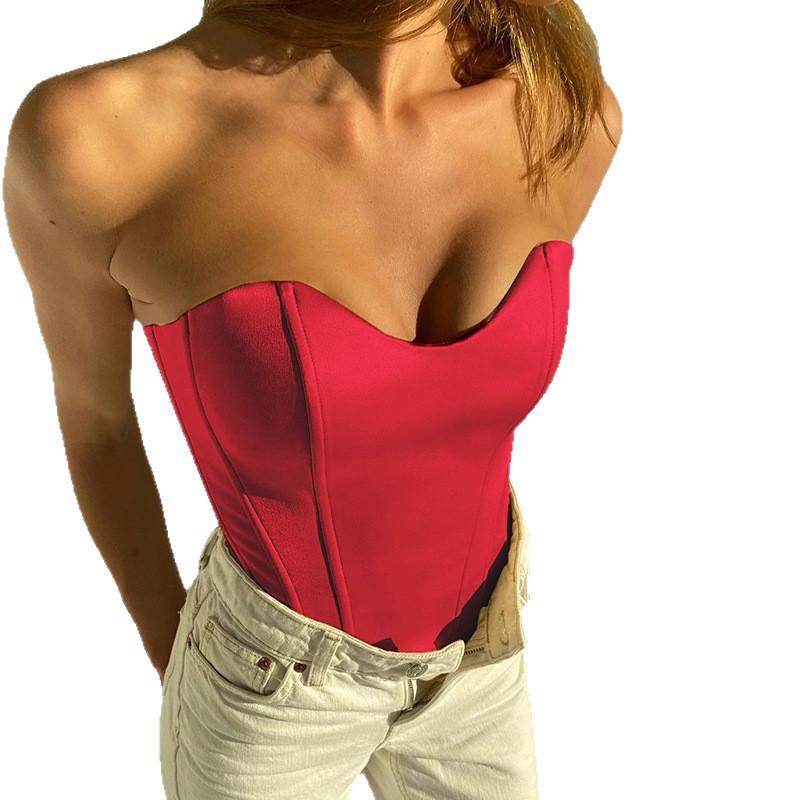Design fish bone waist vest, sexy slim-fitting waist and thin temperament solid color tube top