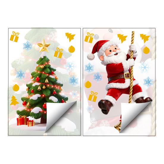 Waterproof PVC Stickers Christmas Window Cling, Santa Climbing Rope Sticker, Removable Static Cling Pattern Tree Decal for Glass Doors Windows Holiday