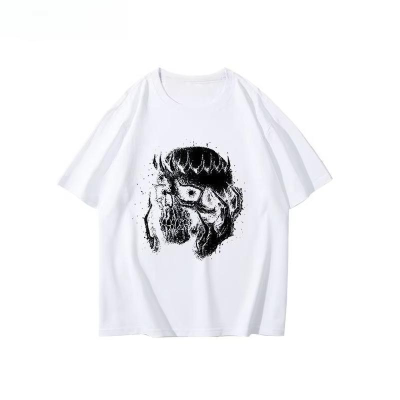 Sumemr Unisexs and Womens Same Loose Round Neck Shortsleeved Top New Highquality Legendary Berserk Skull Knight Printed Tshirt
